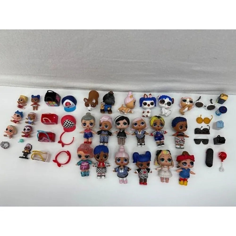 LOL Surprise Doll Figures MGA w/ Clothes Glitter Hair Pets Accessories Lot of 45